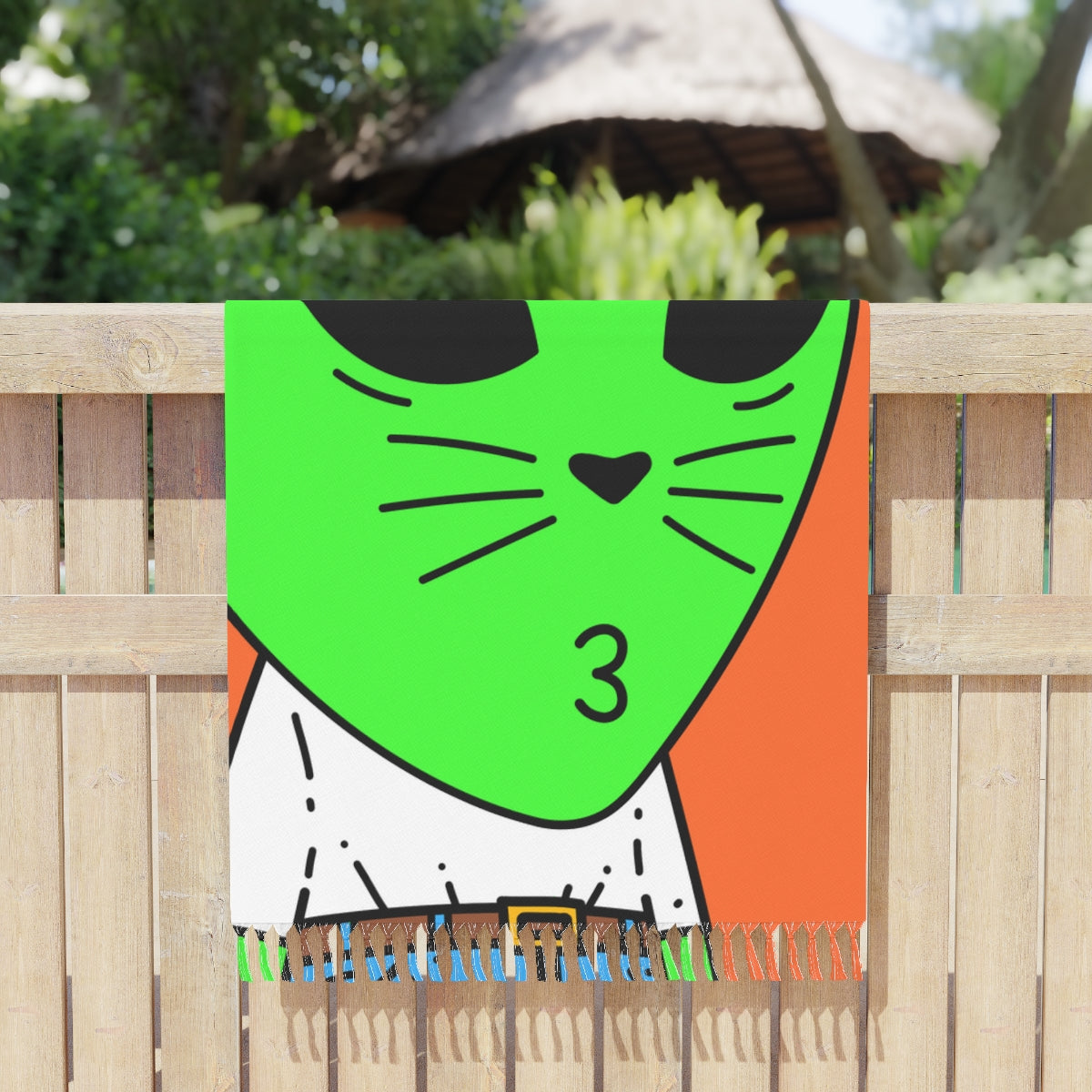 Cat Whiskers Visitor Green Alien Heart Nose Black Cap Boho Beach Cloth