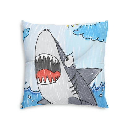 Shark Jaw Teeth Attack Ocean Sea Creature Tufted Floor Pillow, Square