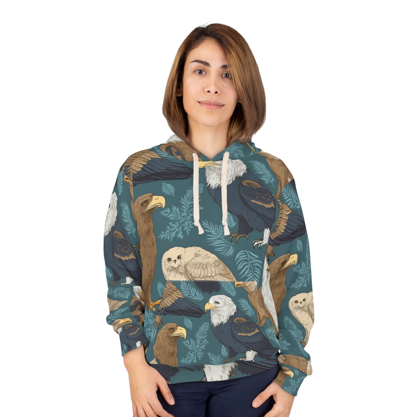 American Wildlife Symbols: Bald Eagles, Hawks, Birds Design Unisex Pullover Hoodie (AOP)