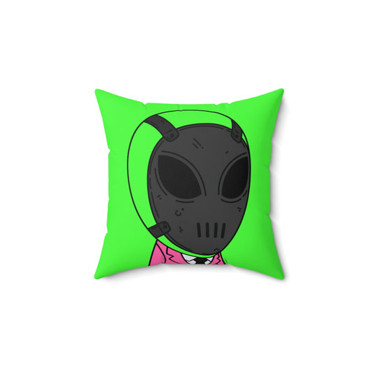 Green Alien Black Space UFO Mask Pink Suit Visitor Microfiber Spun Polyester Square Pillow