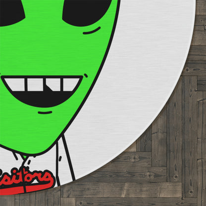 Visi Jersey Chipped Tooth Large Smile Face Green Alien Visitor Round Rug - Visitor751