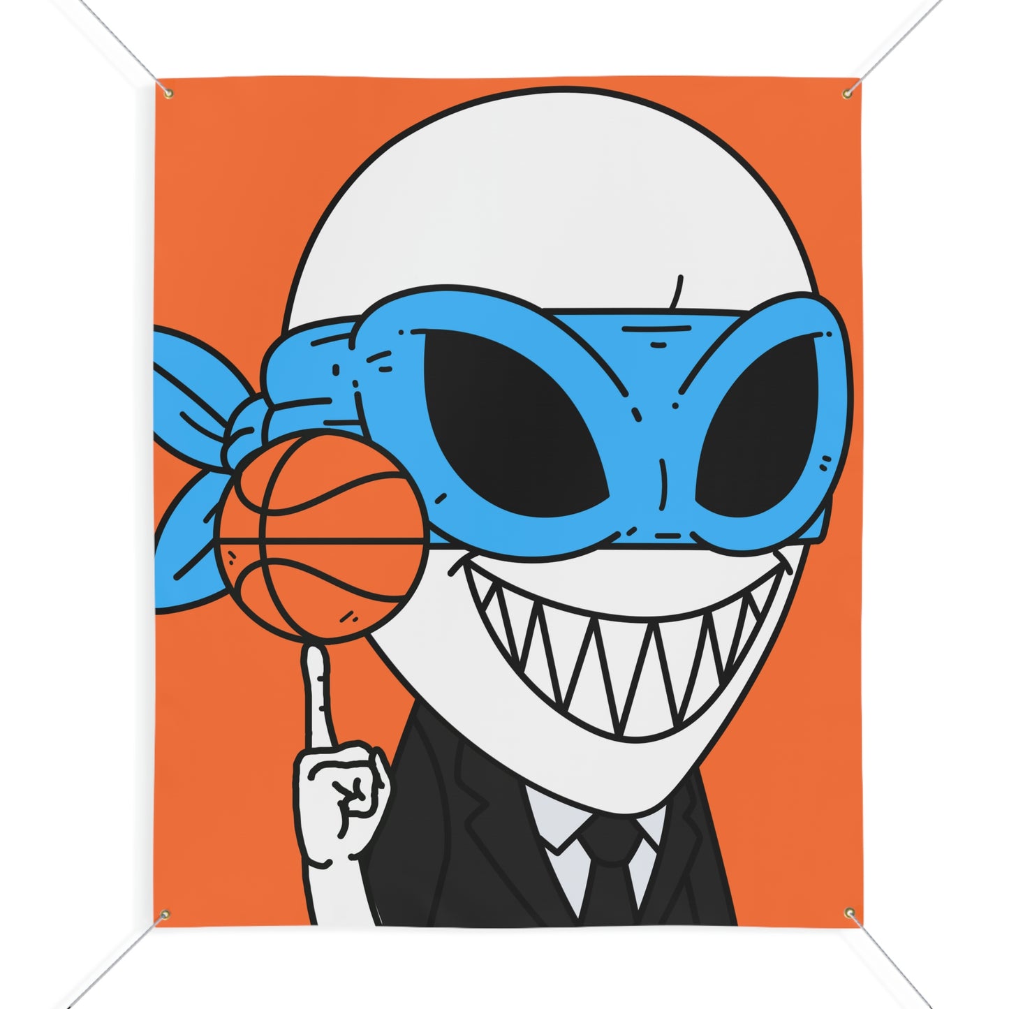 Alien BBall Sport Ninja Mask Orange Basketball Matte Banner