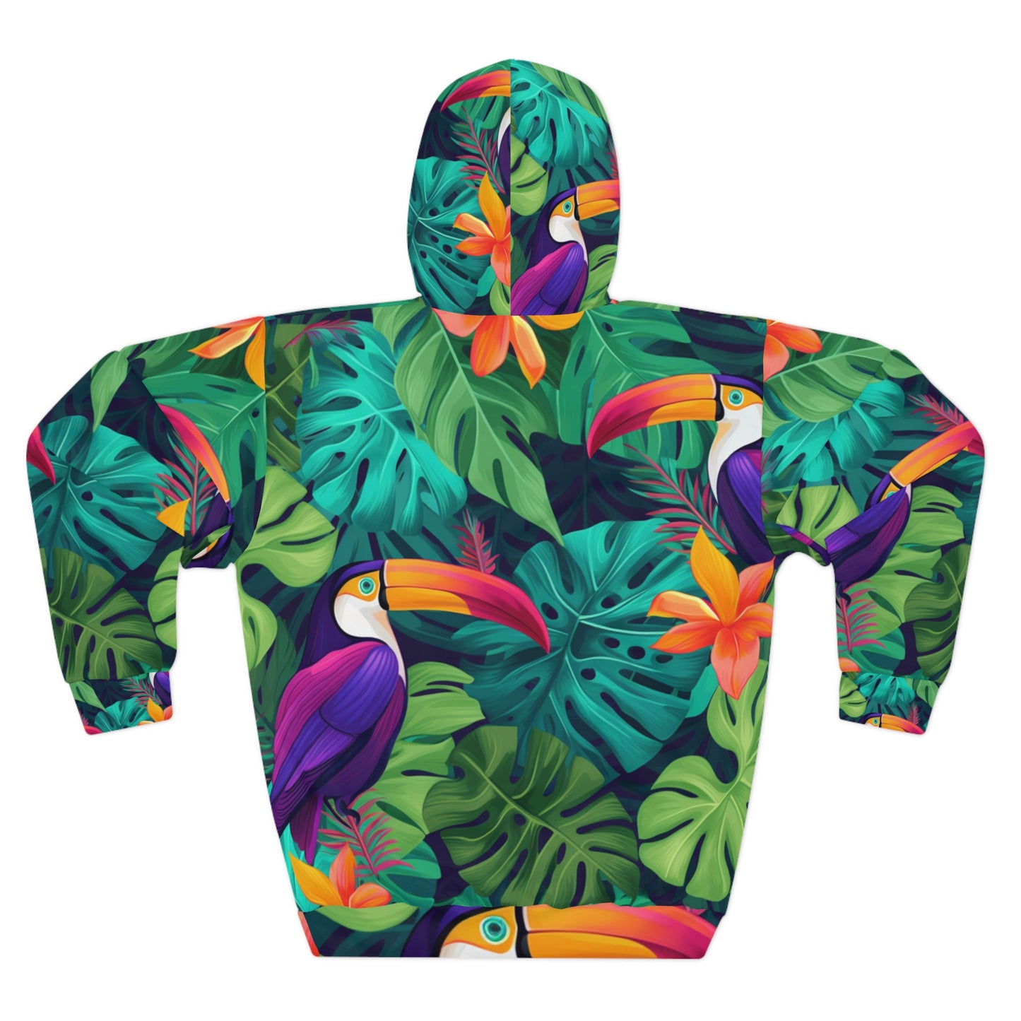 Vivid Tropical Birds &amp; Leaves - Sudadera con capucha unisex con estampado sin costuras (AOP) 