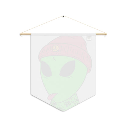 Pink Tongue Peace Hat Alien Tattoos UFO Space Extraterrestrial Visitor Pennant