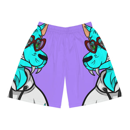 Aqua Blue Cyborg Lovely Heart Wolf Basketball Shorts