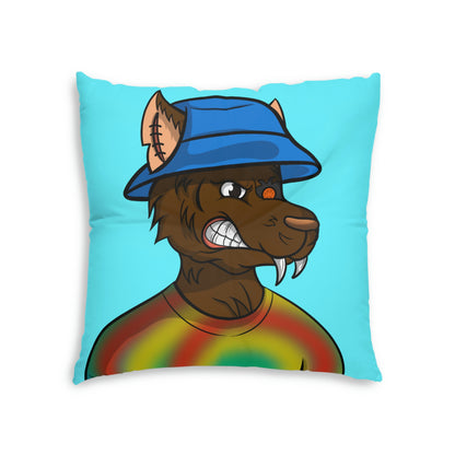 Brown Wolf Fur Cyborg Wolve Bucket Hat Tie Dye Shirt Tufted Floor Pillow, Square