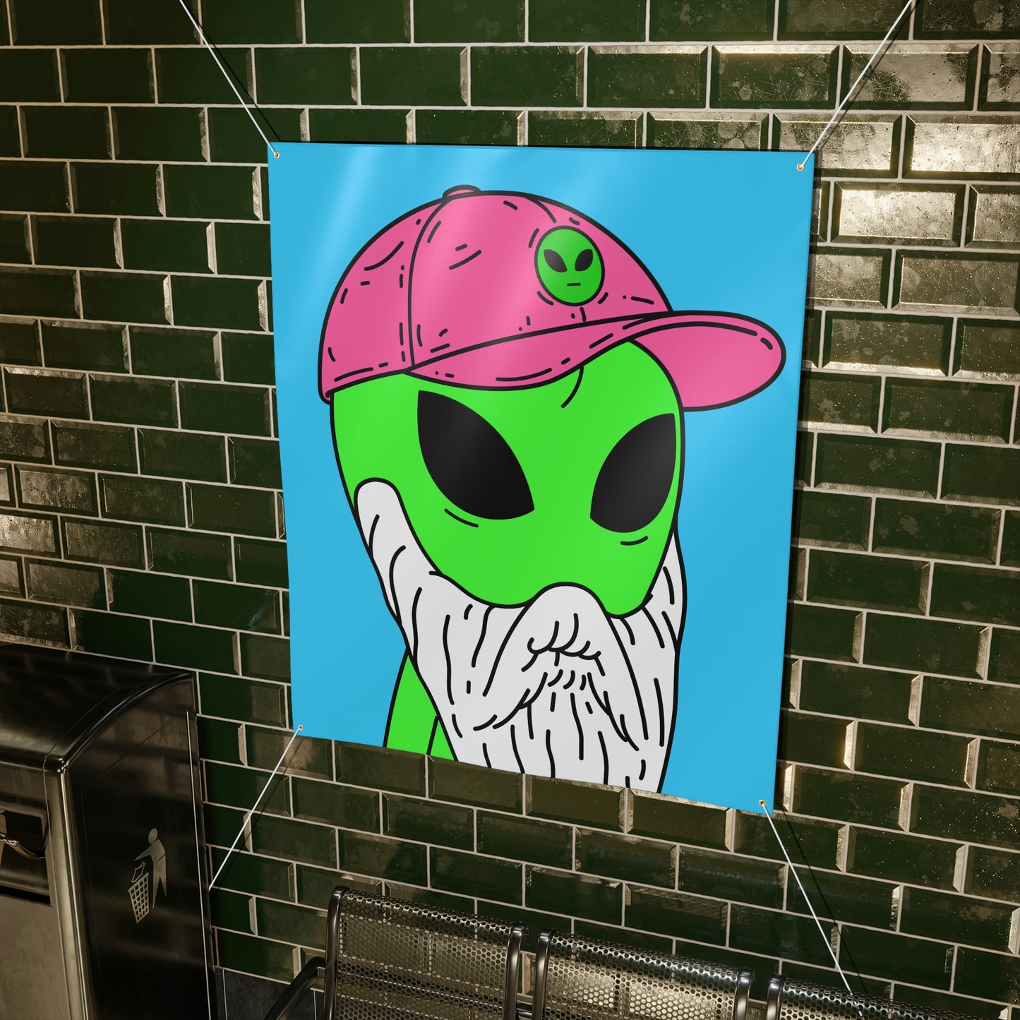 Beard Visitor Pink Hat Alien Cartoon Comic Matte Banner