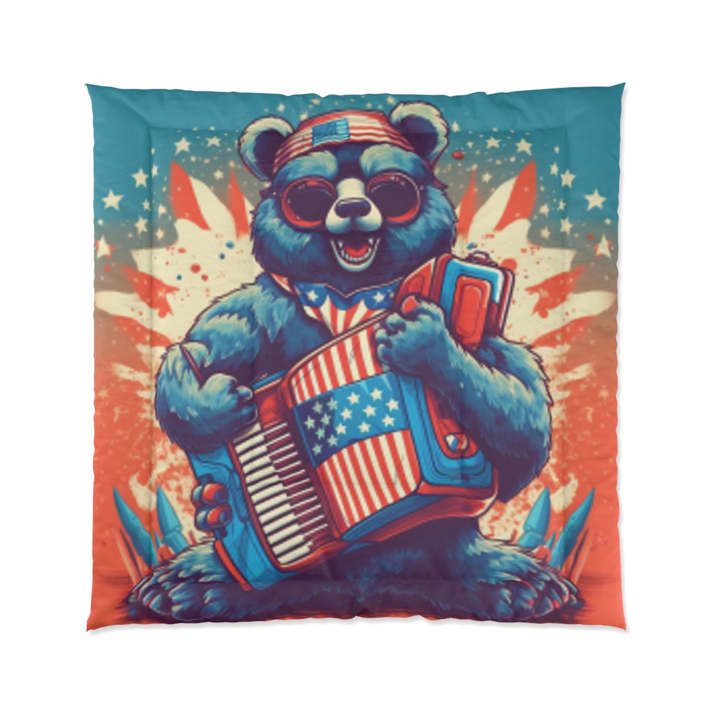 Accordion Bear Patriotic 4th of July American Music Comforter