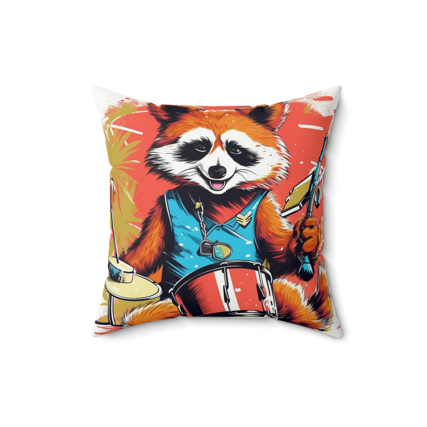 Red Panda Drum Music Player Graphic Spun Polyester Square Pillow