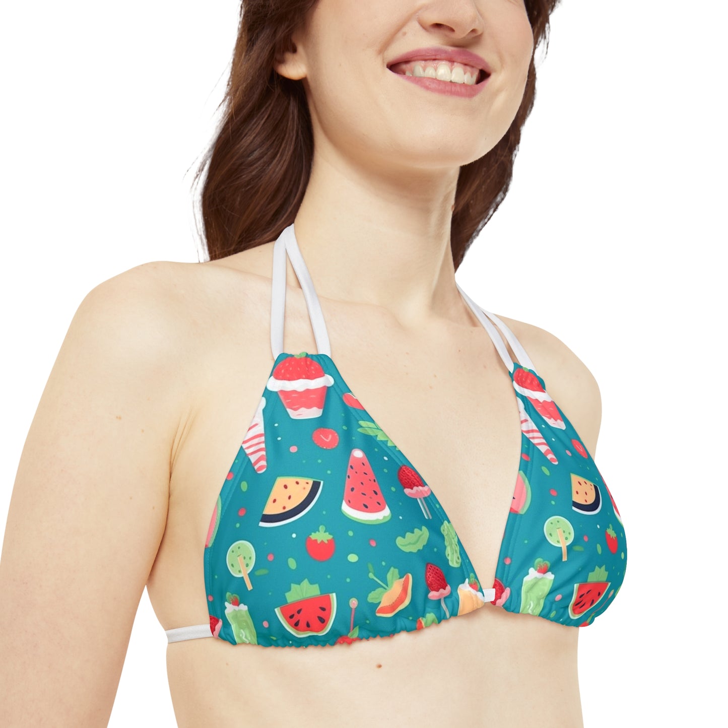 Quirky Summer Food Watermelon Ice Cream Cocktail Pattern Strappy Bikini Set (AOP)