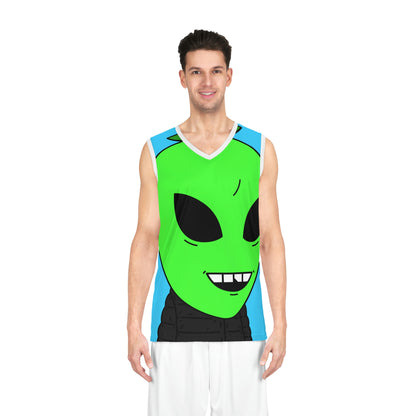 Green Apple Chipped tooth Visitor Smiling Basketball Jersey (AOP)