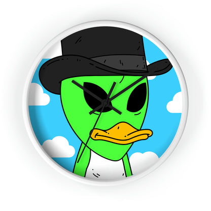 Visitors Green Alien Duck Black Top Hat Wall clock