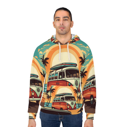 Retro Beach Camper Van - Sunset Surfboard Scene Sudadera con capucha unisex (AOP) 