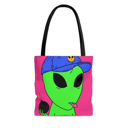 Green Alien Bomb Wield Hand Blue Visi Hat Visitor AOP Tote Bag