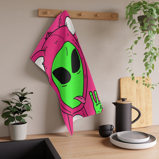 Toalla De Cocina Oso Rosa Verde Paz Mano Lengua Visitante Extraterrestre 