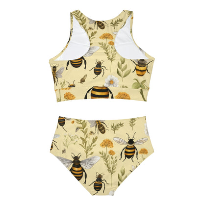 Whimsical Bees & Honeycombs Nature-Friendly Pattern Design Sporty Bikini Set (AOP)