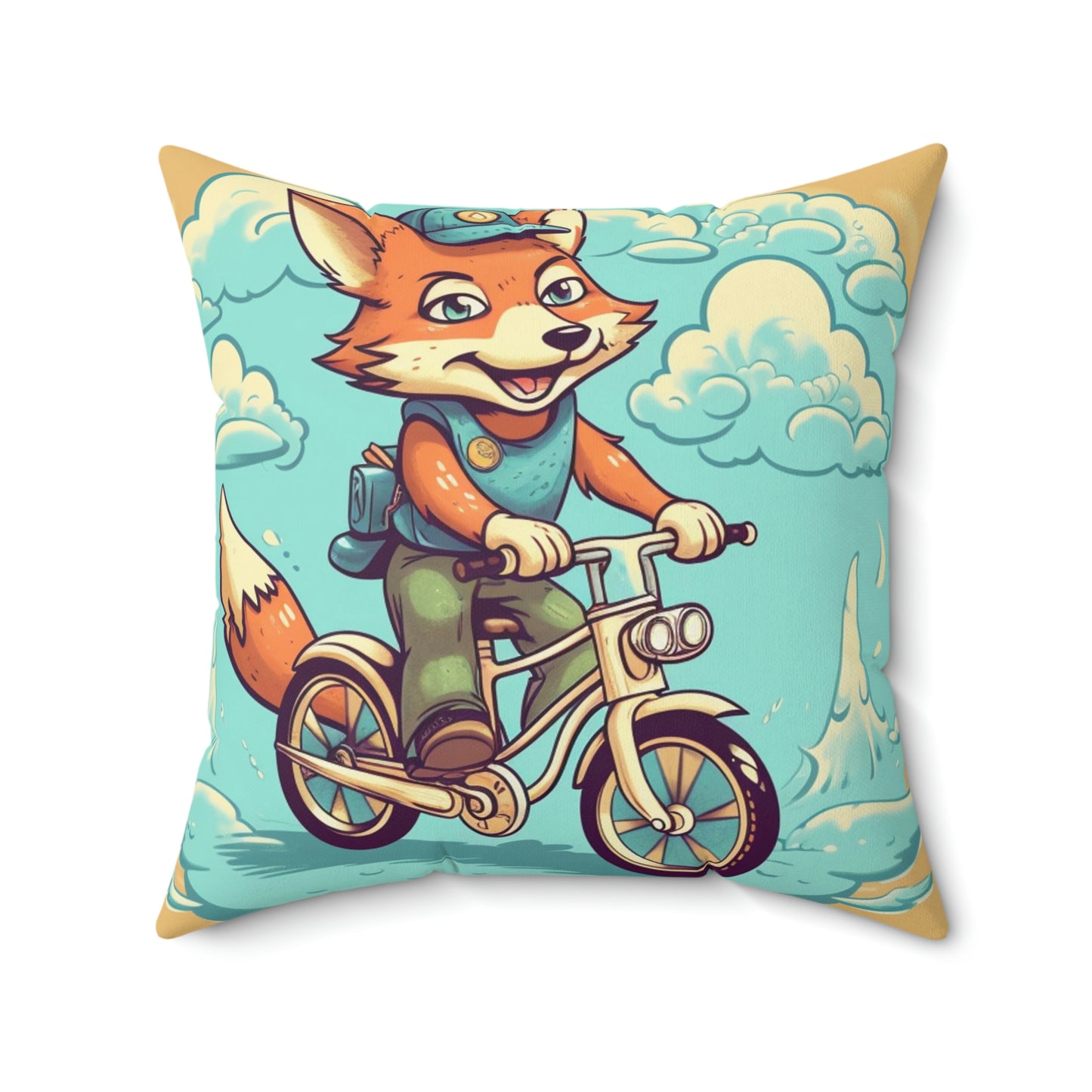 Almohada cuadrada de poliéster hilado con diseño de ciclista de Fox Bike Ride Adventure 