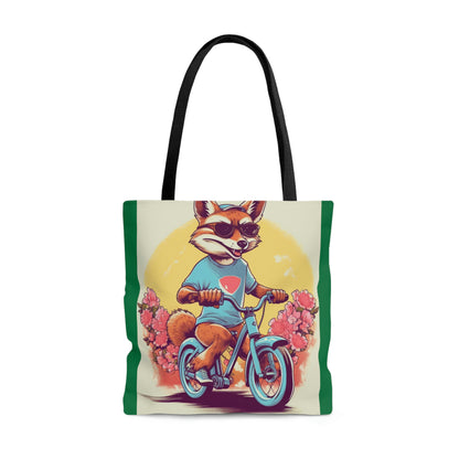 Fox Riding Bike Cartoon Anime Culture Graphic Tote Bag (AOP)