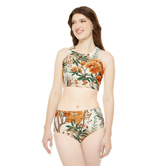 Belleza de las cuatro estaciones: conjunto de bikini deportivo con diseño de primavera, verano, otoño e invierno (AOP) 