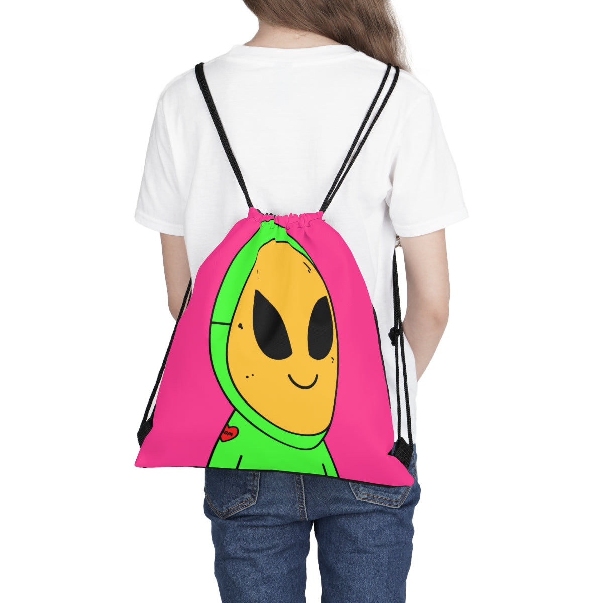 Máscara amarilla Visi Alien Mascarilla Visitante Mamá Tatuaje Corazón Al aire libre Mochila saco