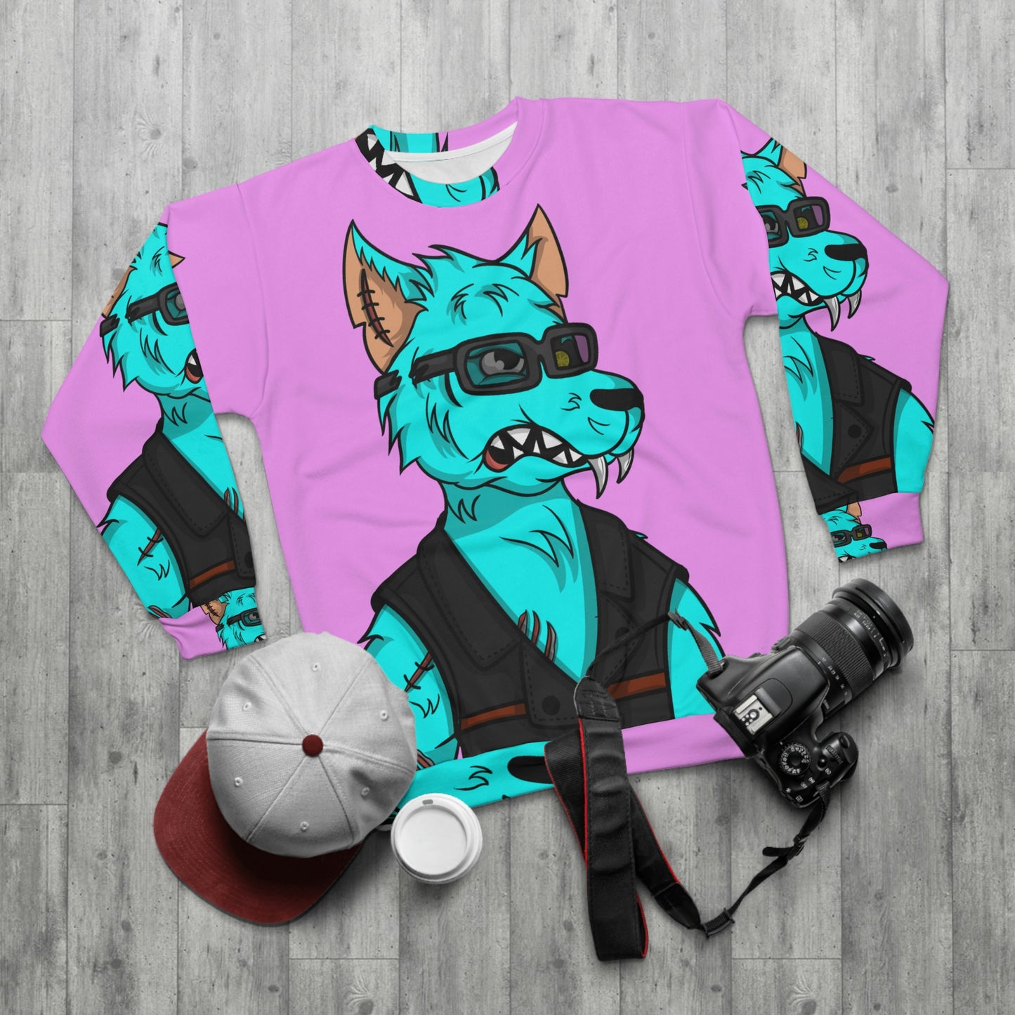 Aqua Blue Fur Animal Dog Wolf AOP Unisex Sweatshirt