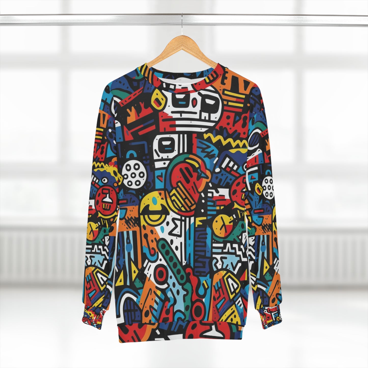 Sudadera unisex con diseño de graffiti audaz y motivos urbanos inspirados en el arte callejero (AOP) 