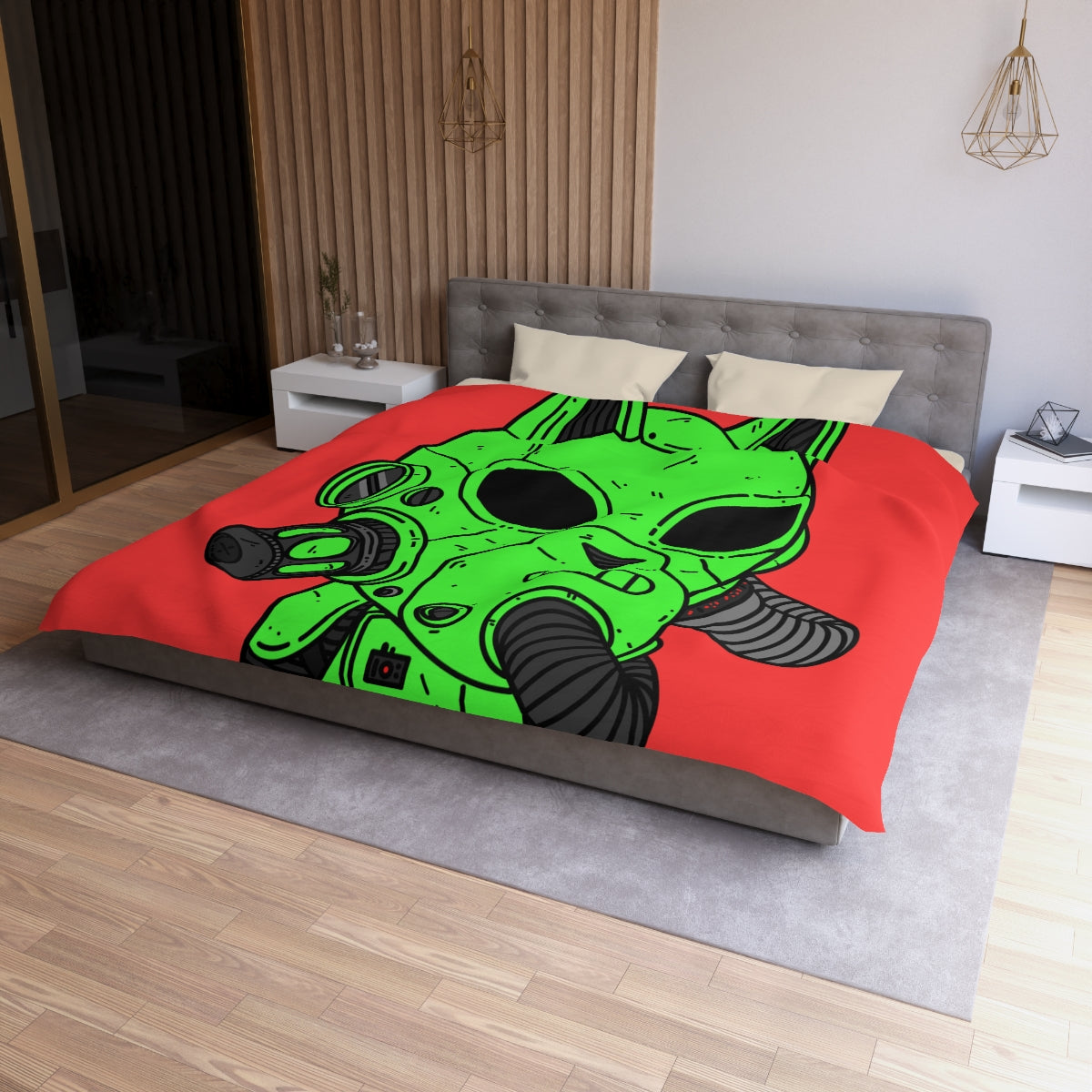 Cat Ears Armored Green Future Alien Cyborg Machine Visitor Microfiber Duvet Cover