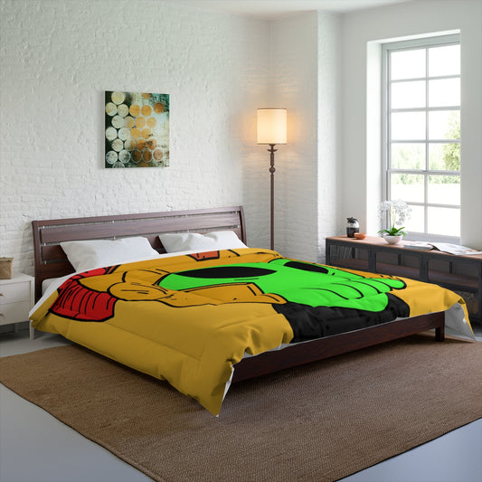 Green Spartan Helmet Alien Squid Mouth Visitor Bed Comforter