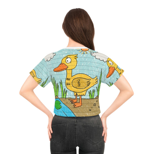 Camiseta corta AOP con estanque de pájaros y pato amarillo