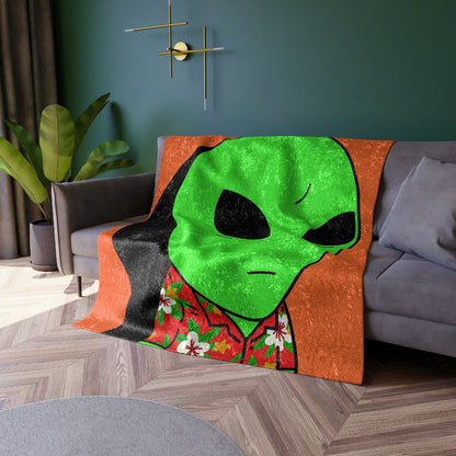 Hawaiian Shirt Green Alien Visitor Shadow  Crushed Velvet Blanket