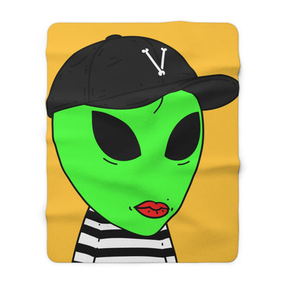 Black Striped Shirt Visitor Green Alien Black Cap V Sherpa Fleece Blanket