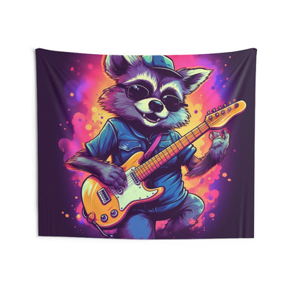 Guitarrista de mapache peludo - Tapices de pared para interiores con decoración musical de animales de estrella de rock 