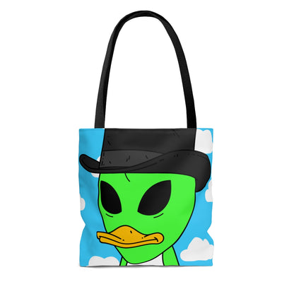 The Visitors Green Alien Duck Black Top Hat AOP Tote Bag