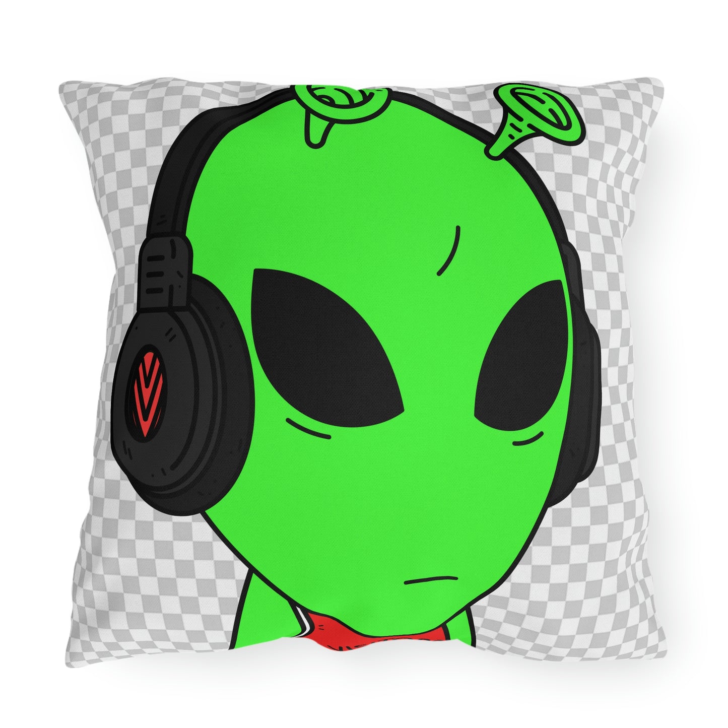 Alien Music Headphone Podcast Character Visitor Outdoor Pillows