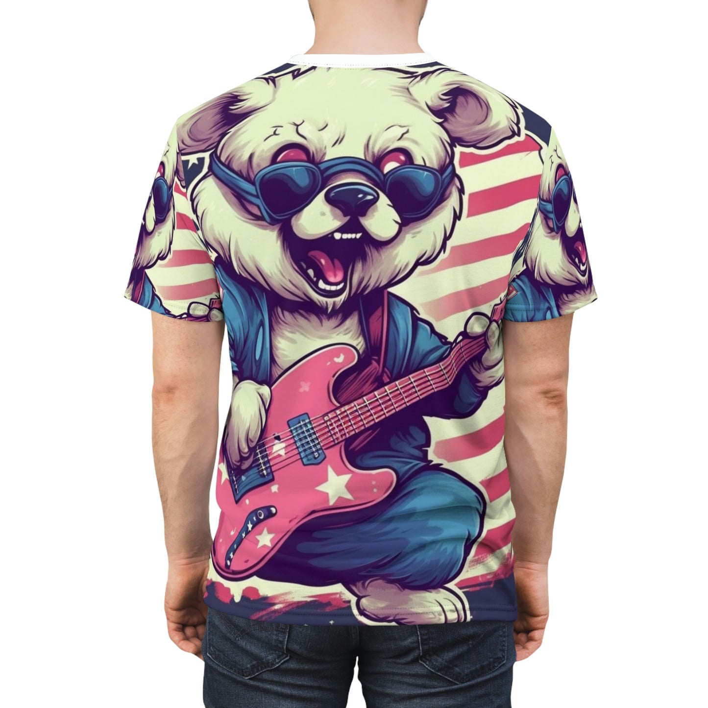 Rock and Roll Independence: Patriotism Patriotic Bear's Guitar Unisex Cut & Sew Tee (AOP)