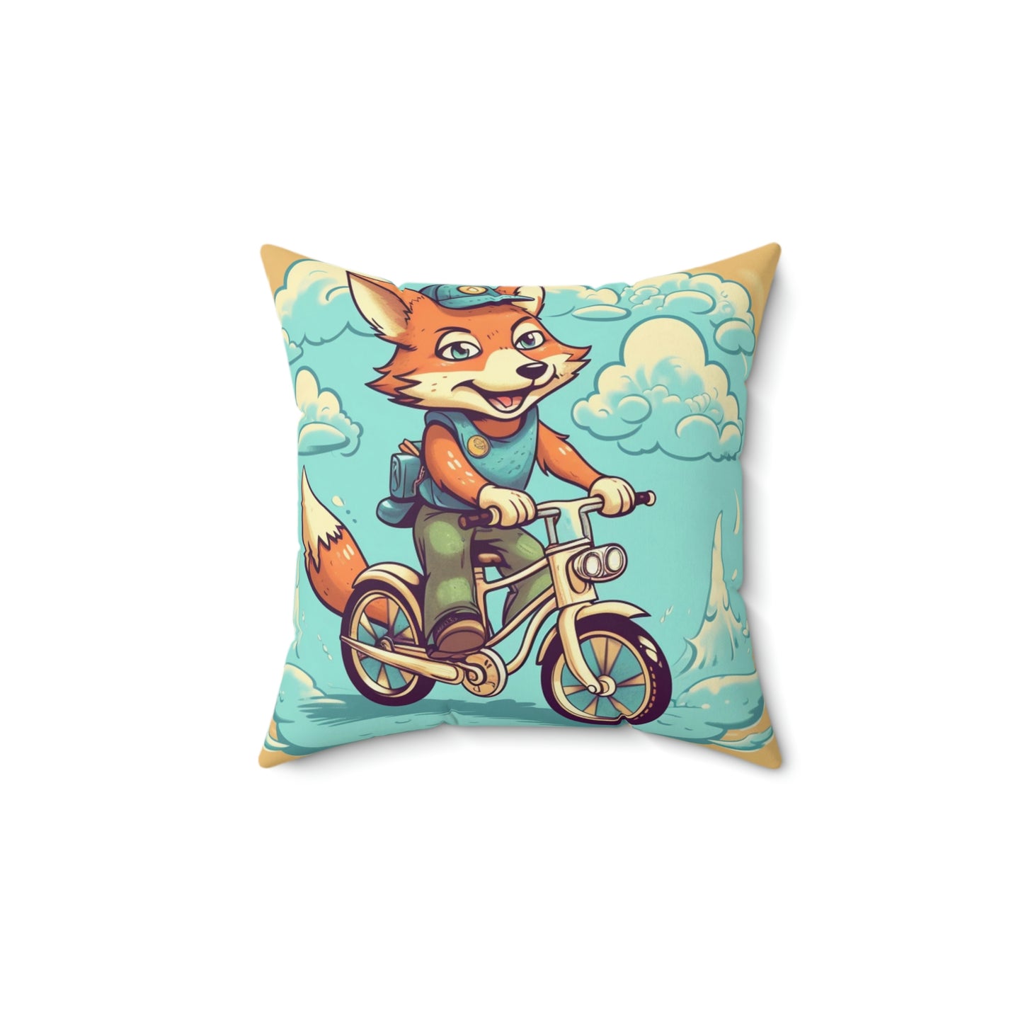 Almohada cuadrada de poliéster hilado con diseño de ciclista de Fox Bike Ride Adventure 