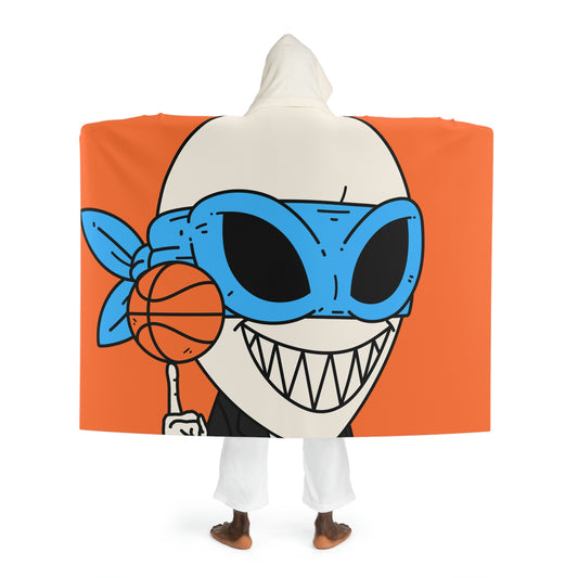 Alien BBall Sport Ninja Mask Big Smile Teeth Game Player Orange Basketball Hooded Sherpa Fleece Blanket