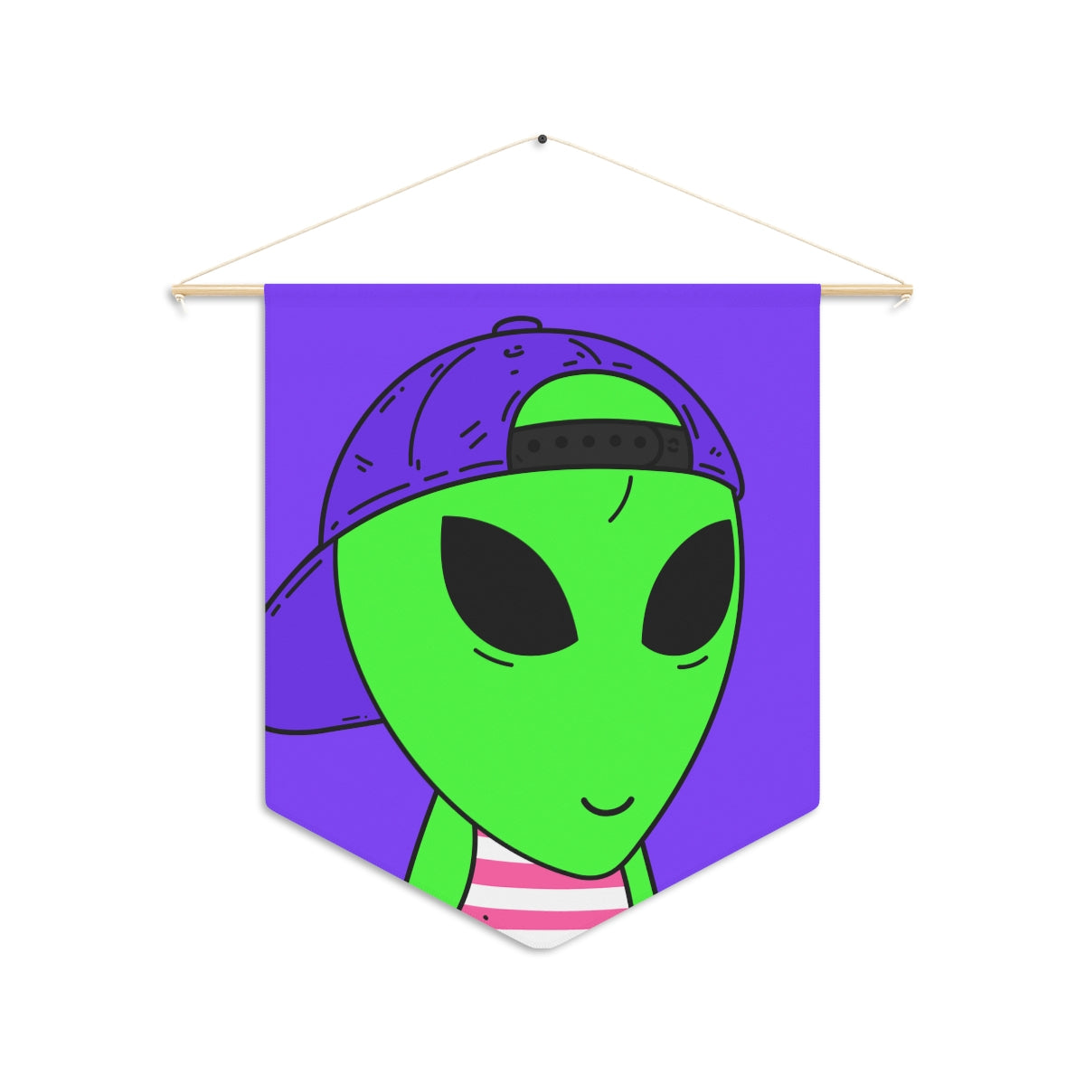 Purple Hat Green Alien Smile Visitor Red White Striped Tank Top Pennant