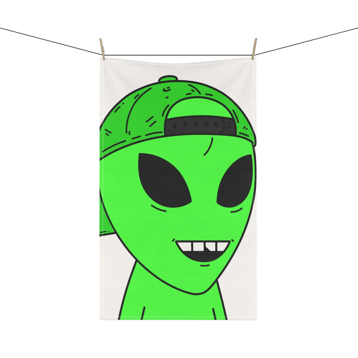 The Green Alien Visitor with Hat Kitchen Towel