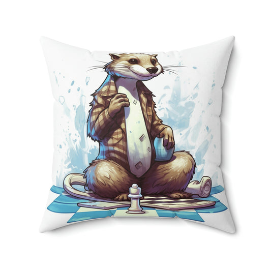 Otter Chess Game Grand Master Player Graphic Spun Polyester Square Pillow