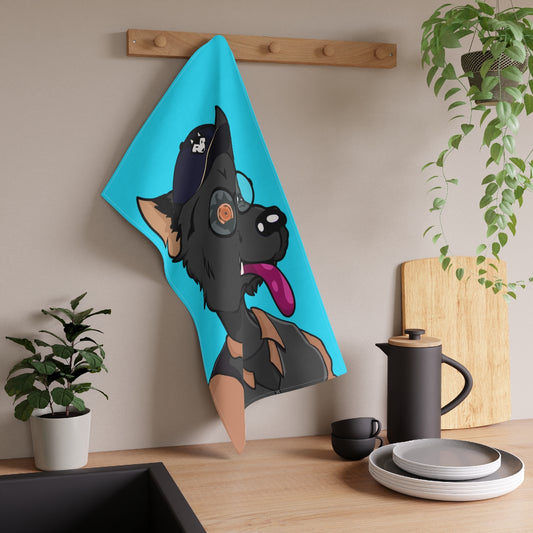 Cyborg Wolf Detective Tongue Out Round Glasses Kitchen Towel