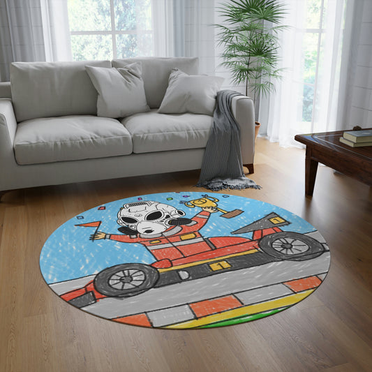 Robot Car Race Driver LOL Visitor Alien Round Rug