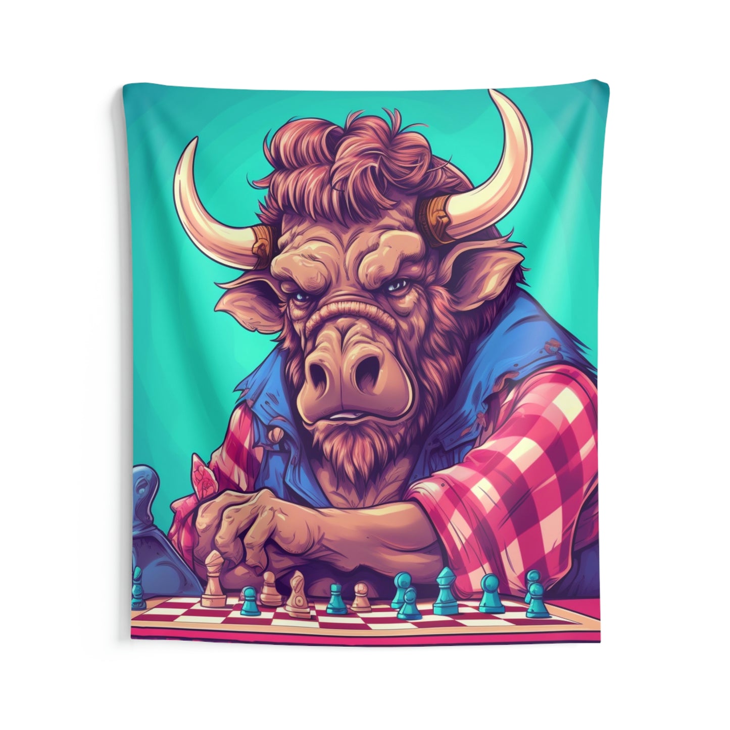 Chess Game Champ Master Bison Buffalo Style Indoor Wall Tapestries