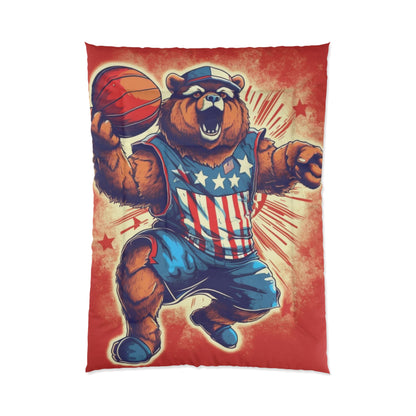 Slam Dunk for Independence:Patriotic Bear's 4th of July Basketball Game Comforter