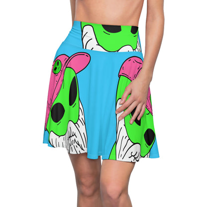 Beard Visitor Pink Hat Alien Cartoon Women's Skater Skirt (AOP)