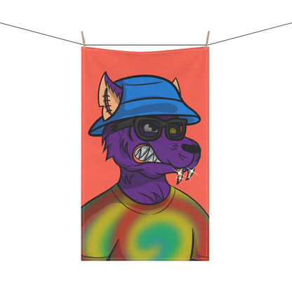 Wolf Cyborg Tie Dye Swirl Shirt Fange Teeth Blue Bucket Hat Purple Fur Tea Kitchen Towel