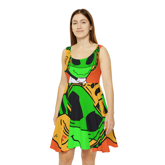 Alien Green Sporty Women's Skater Dress (AOP)