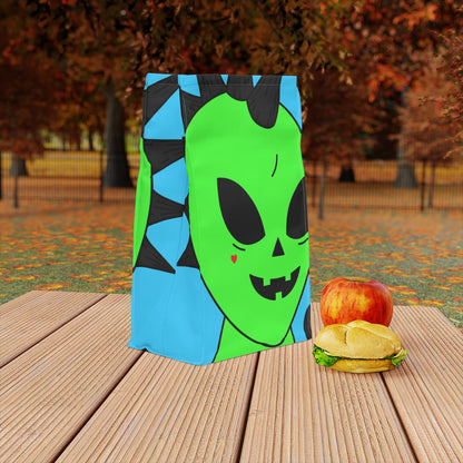 Green Alien Black Spiked Hair Pumkin Face Bomb Visitor Polyester Lunch Bag