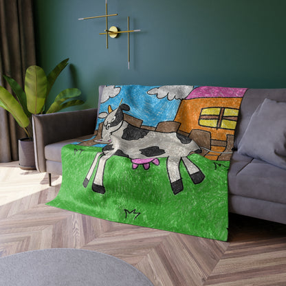 Cow Moo Farm Barn Animal Character Crushed Velvet Blanket