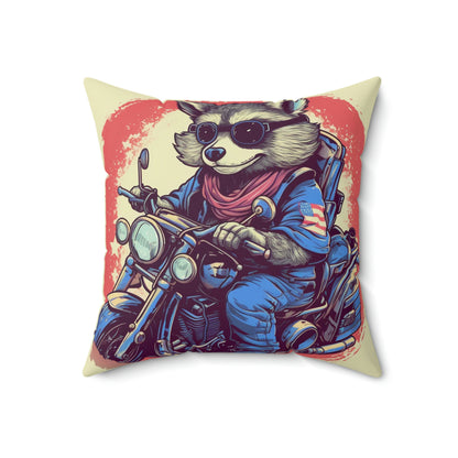 Patriotic Biker Raccoon Rider USA Style Animal Spun Polyester Square Pillow